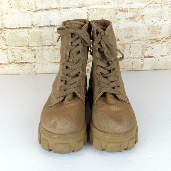 Circus Sam Edelman Boots Womens 8 Brown Dane Canvas Chunky Lug-Sole Combat - Picture 5 of 15